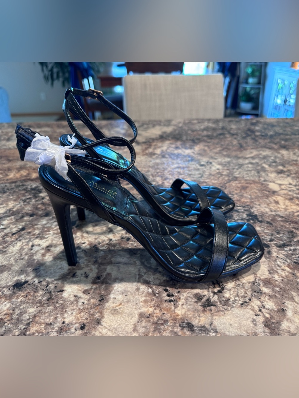 Anne Michelle Black Quilted Strap Stiletto Sandals